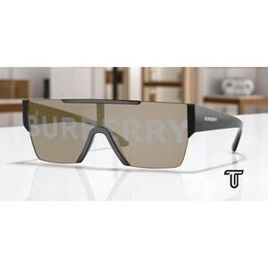 Burberry BE 4291 3001/G Black Rectangle Sunglasses Gold Mirror Lens - Free Ship